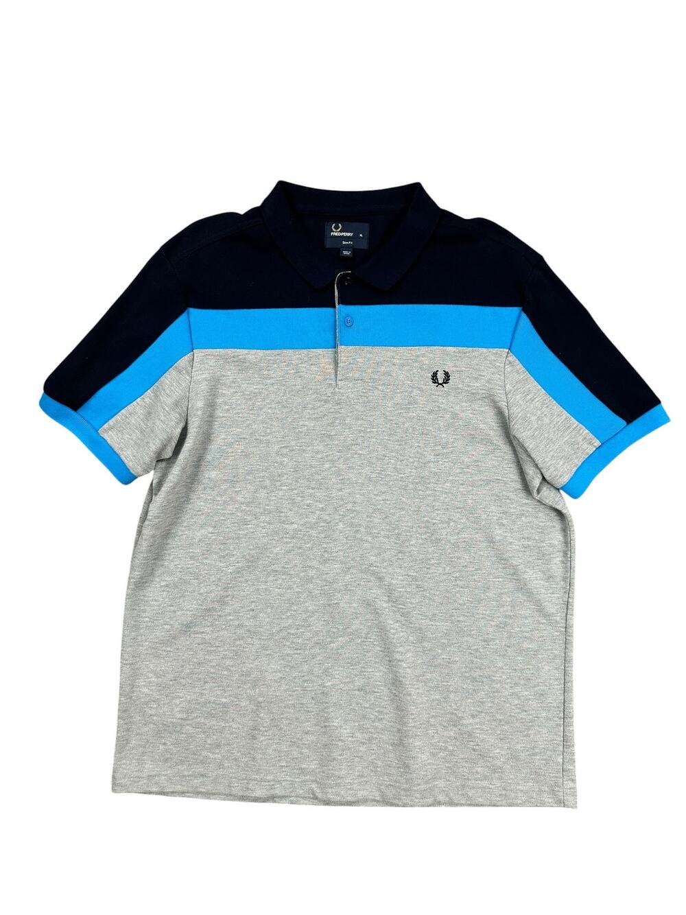 Fred Perry Slim Fit Colorblock Pique Polo Navy Blue Gray — Size XL